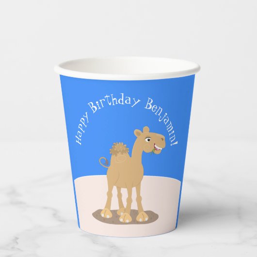 Cute happy glimlach camel cartoon illustratie papieren bekers (Voorkant)