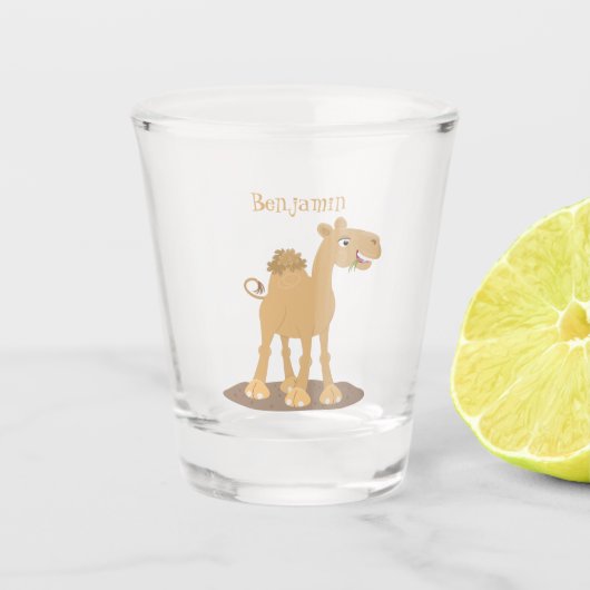 Cute happy glimlach camel cartoon illustratie shot glas (Voorkant)