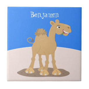 Cute happy glimlach camel cartoon illustratie tegeltje
