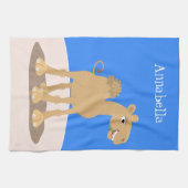 Cute happy glimlach camel cartoon illustratie theedoek (Horizontaal)