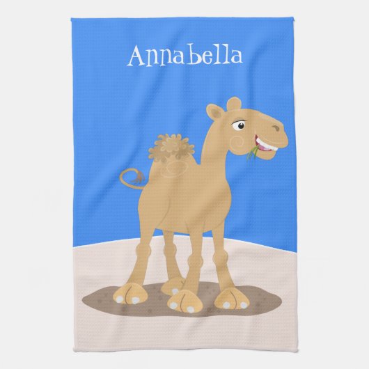 Cute happy glimlach camel cartoon illustratie theedoek (Verticaal)