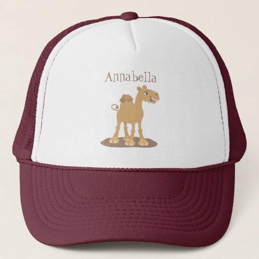 Cute happy glimlach camel cartoon illustratie trucker pet (Voorkant)