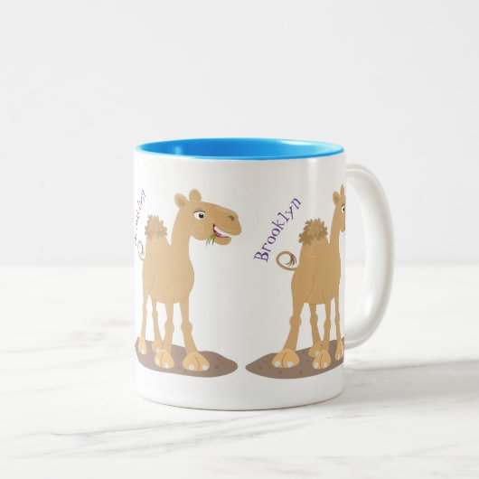 Cute happy glimlach camel cartoon illustratie tweekleurige koffiemok (Voorkant rechts)
