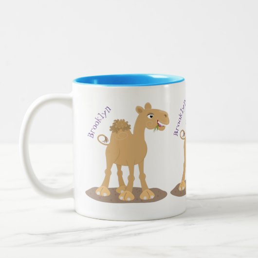 Cute happy glimlach camel cartoon illustratie tweekleurige koffiemok (Links)