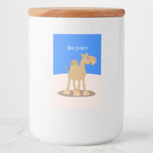 Cute happy glimlach camel cartoon illustratie voedselcontainer etiket