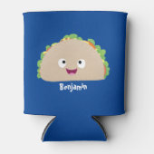 Cute happy glimlach taco cartoon illustratie blikjeskoeler (Voorkant)