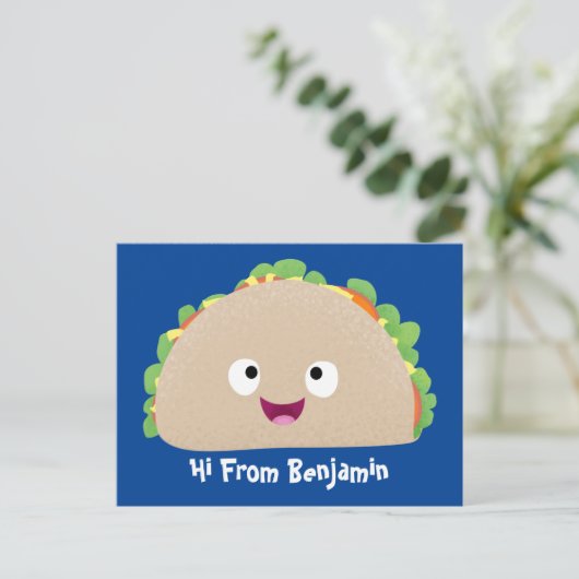 Cute happy glimlach taco cartoon illustratie briefkaart (Staand voorkant)