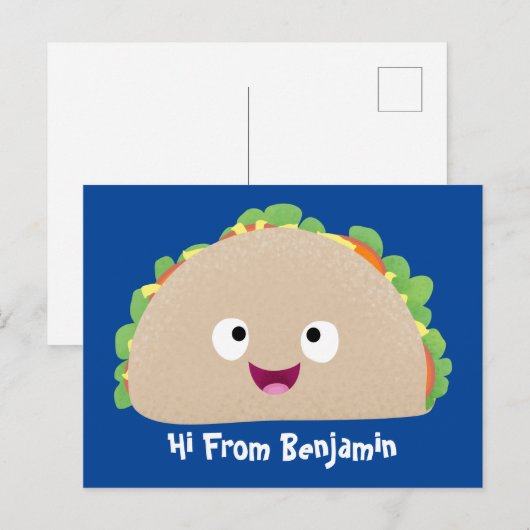 Cute happy glimlach taco cartoon illustratie briefkaart (Voorkant / Achterkant)