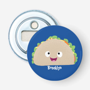 Cute happy glimlach taco cartoon illustratie button flesopener