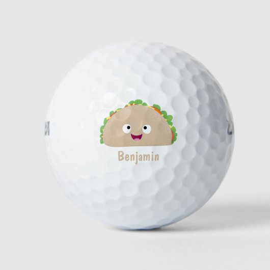 Cute happy glimlach taco cartoon illustratie golfballen (Voorkant)