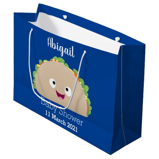 Cute happy glimlach taco cartoon illustratie groot cadeauzakje (Voorkant Gekanteld)