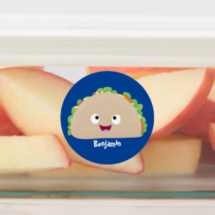 Cute happy glimlach taco cartoon illustratie labels