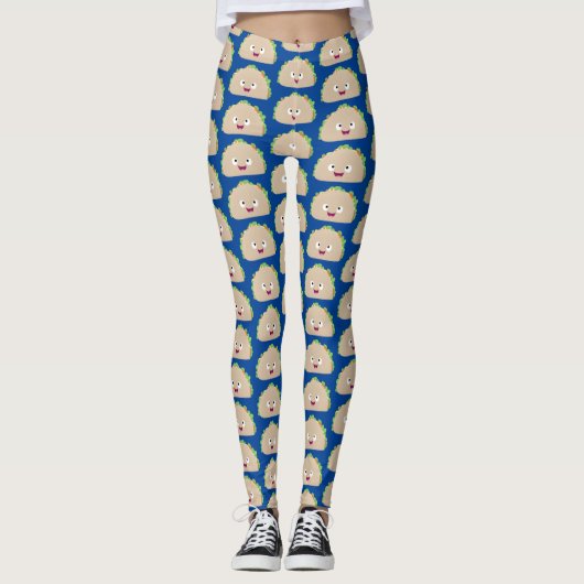 Cute happy glimlach taco cartoon illustratie leggings (Voorkant)