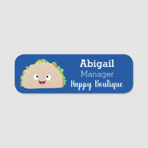 Cute happy glimlach taco cartoon illustratie naamplaatje