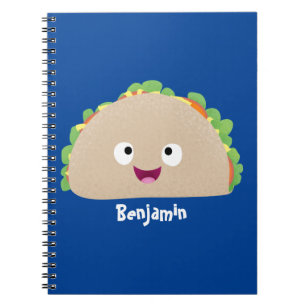 Cute happy glimlach taco cartoon illustratie notitieboek