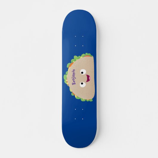 Cute happy glimlach taco cartoon illustratie persoonlijk skateboard (Voorkant)