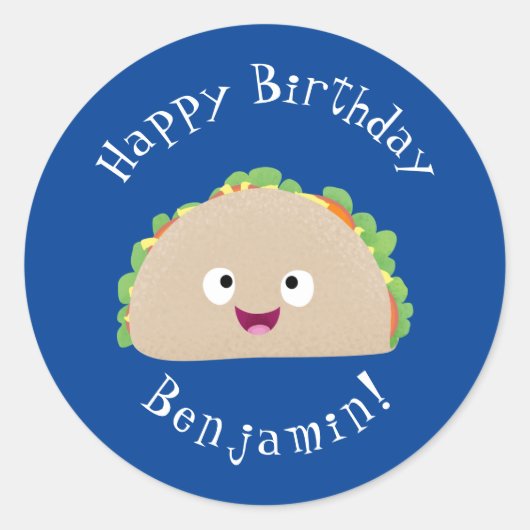 Cute happy glimlach taco cartoon illustratie ronde sticker (Voorkant)