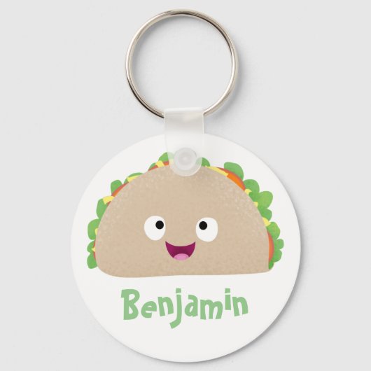 Cute happy glimlach taco cartoon illustratie sleutelhanger (Voorkant)
