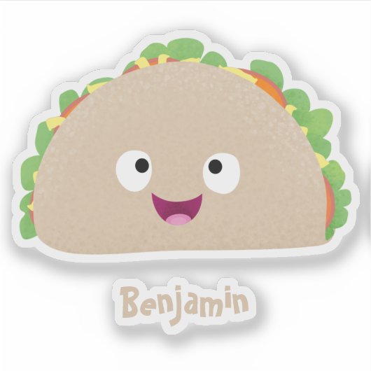 Cute happy glimlach taco cartoon illustratie sticker (Voorkant)