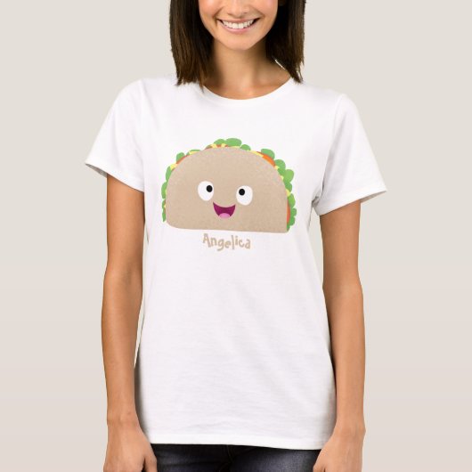 Cute happy glimlach taco cartoon illustratie t-shirt (Voorkant)