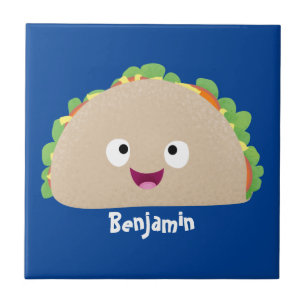 Cute happy glimlach taco cartoon illustratie tegeltje