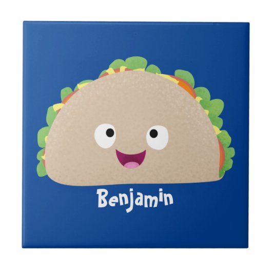 Cute happy glimlach taco cartoon illustratie tegeltje (Voorkant)