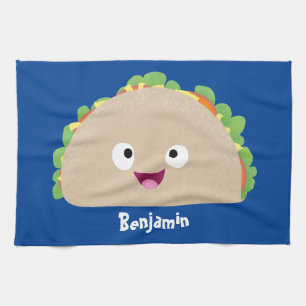Cute happy glimlach taco cartoon illustratie theedoek