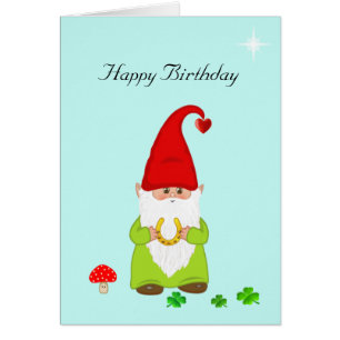 Cute Happy Gnome met Hoefijzer Birthday