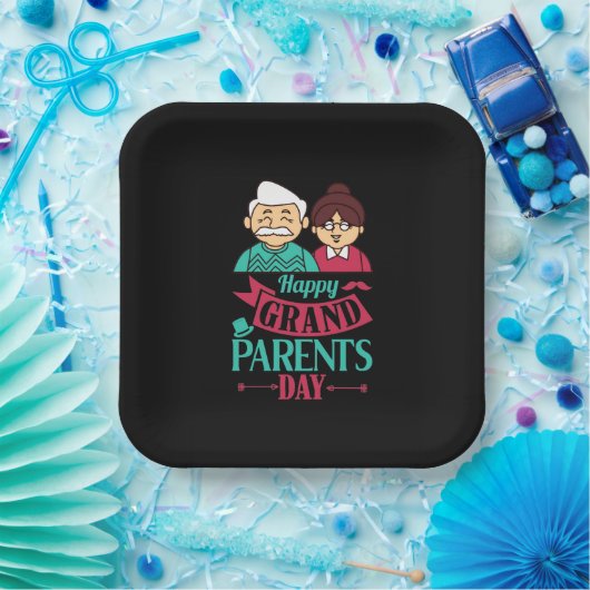 Cute Happy Grandouders Day word art Papieren Bordje (Feest)