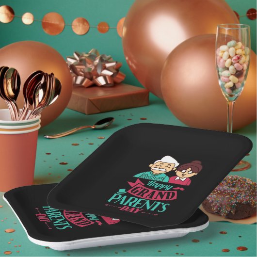 Cute Happy Grandouders Day word art Papieren Bordje (Multi)