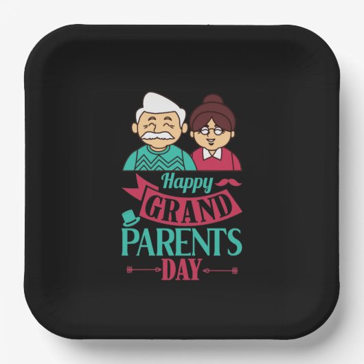 Cute Happy Grandouders Day word art Papieren Bordje (Voorkant)