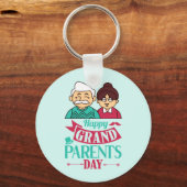 Cute Happy Grandouders Day word art Sleutelhanger (Voorkant)