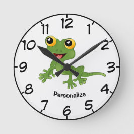 Cute & Happy Green Baby Gecko Cartoon personalisee Ronde Klok