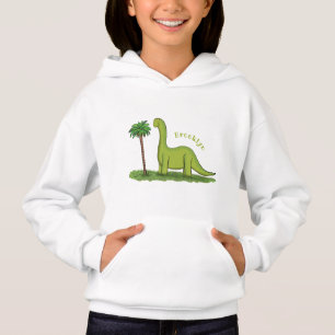 Cute happy green brontosaurus dinosaur cartoon