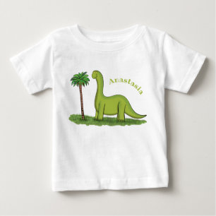 Cute happy green brontosaurus dinosaur cartoon
