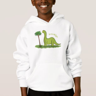 Cute happy green brontosaurus dinosaur cartoon