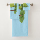 Cute happy green brontosaurus dinosaur cartoon bad handdoek (Insitu)