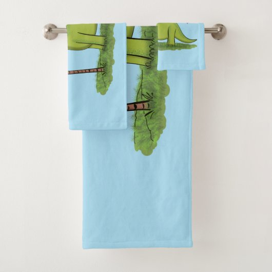 Cute happy green brontosaurus dinosaur cartoon bad handdoek (Insitu)