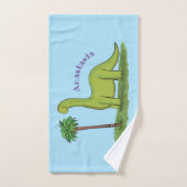 Cute happy green brontosaurus dinosaur cartoon bad handdoek (Handdoek)