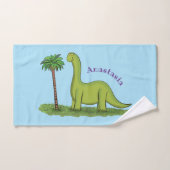 Cute happy green brontosaurus dinosaur cartoon bad handdoek (Handdoek)