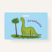 Cute happy green brontosaurus dinosaur cartoon badge (Achterkant)
