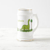 Cute happy green brontosaurus dinosaur cartoon bierpul (Voorkant rechts)