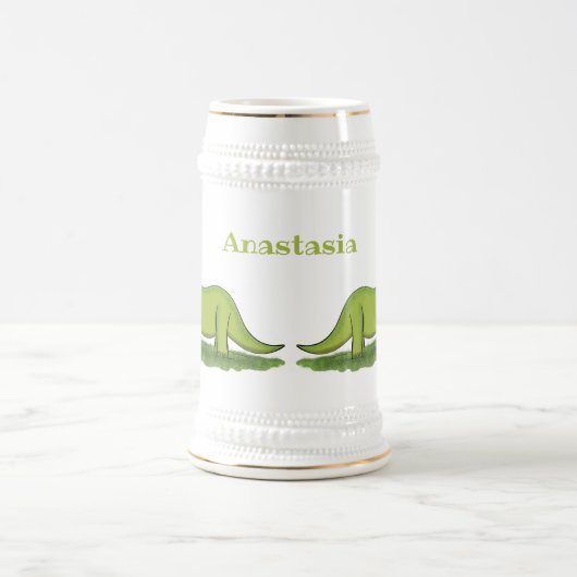 Cute happy green brontosaurus dinosaur cartoon bierpul (Center)