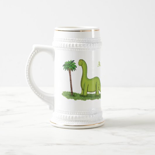 Cute happy green brontosaurus dinosaur cartoon bierpul (Links)