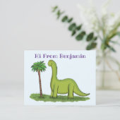 Cute happy green brontosaurus dinosaur cartoon briefkaart (Staand voorkant)