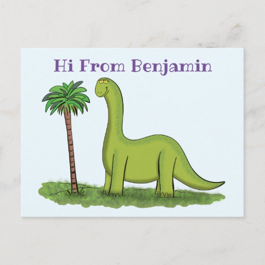 Cute happy green brontosaurus dinosaur cartoon briefkaart (Voorkant)