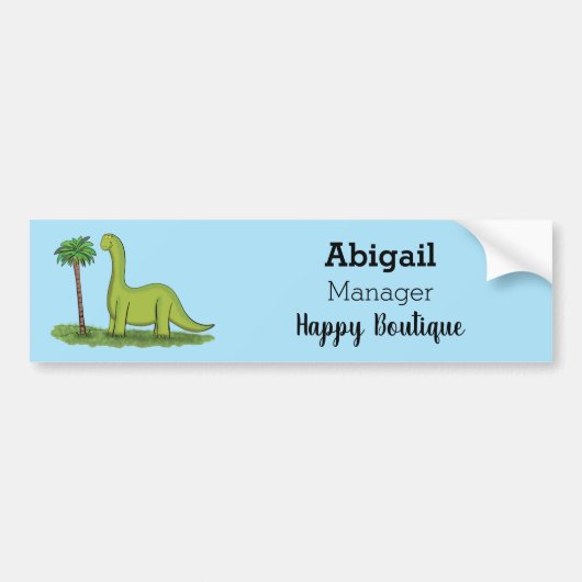 Cute happy green brontosaurus dinosaur cartoon bumpersticker (Voorkant)