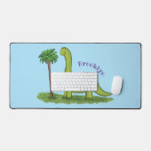 Cute happy green brontosaurus dinosaur cartoon bureaumat (Keyboard & Muis)