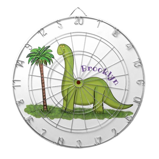 Cute happy green brontosaurus dinosaur cartoon dartbord (Voorkant)