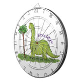 Cute happy green brontosaurus dinosaur cartoon dartbord (Voorkant Rechts)